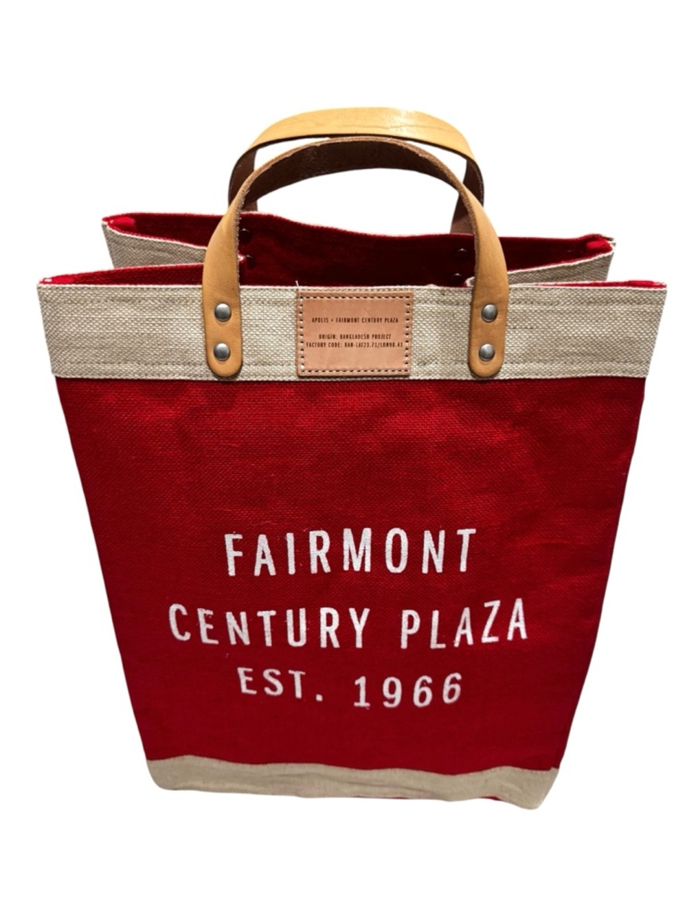 APOLIS  + Fairmont Century Plaza Red Canvas Tote Bag  Tan  Leather Handles NWT